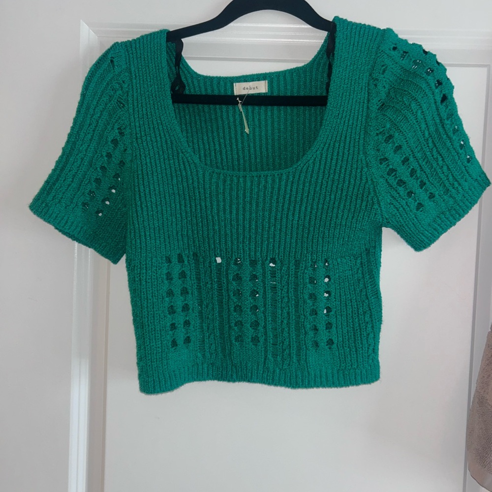debut Teal Green Knit Short Sleeve Sweater Top